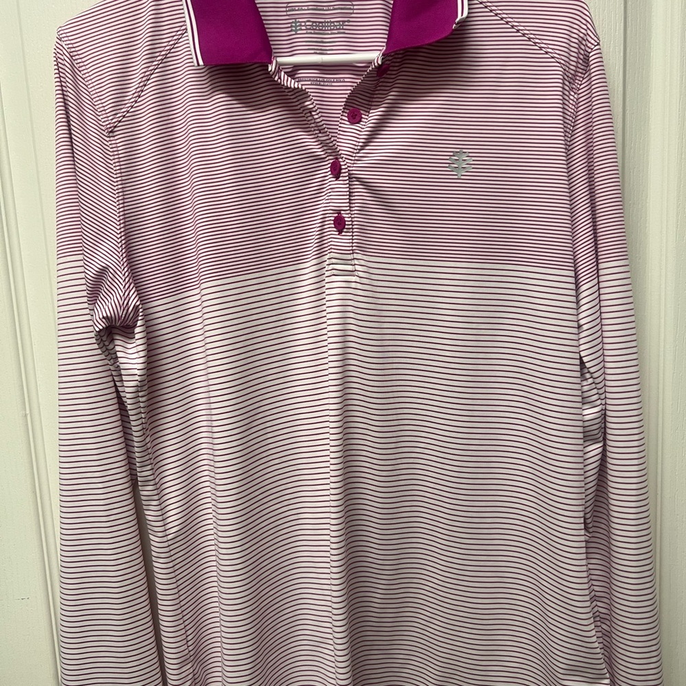 Coolibar Pink and White Striped Shirt